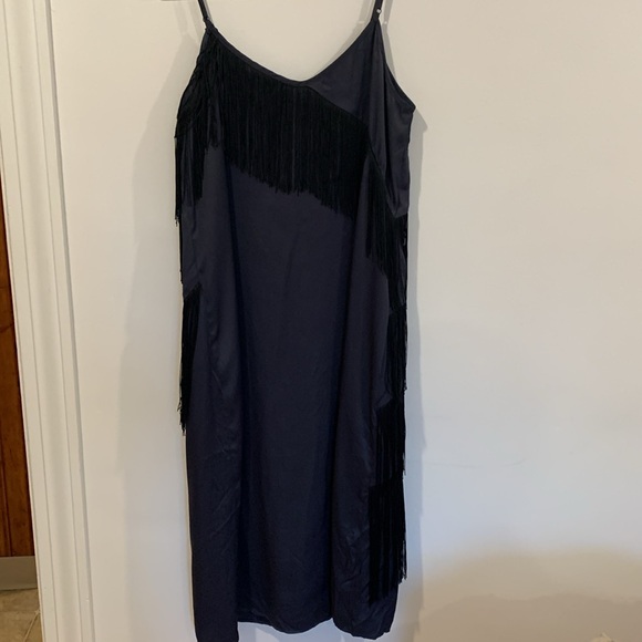 NIC + ZOE Navy Blue Fringe Midi Dress - Size 12 - Picture 9 of 10